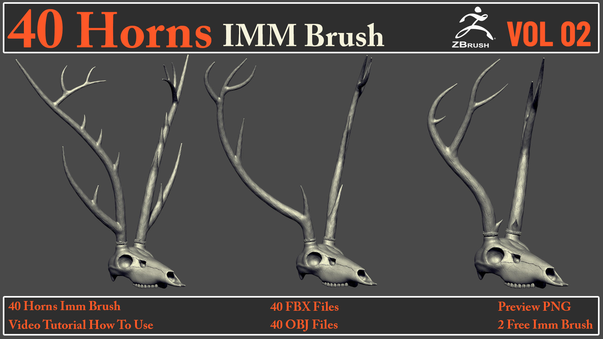 40 Horns IMM Brush VOL 02 - 40 FBX OBJ Files 3D model_9