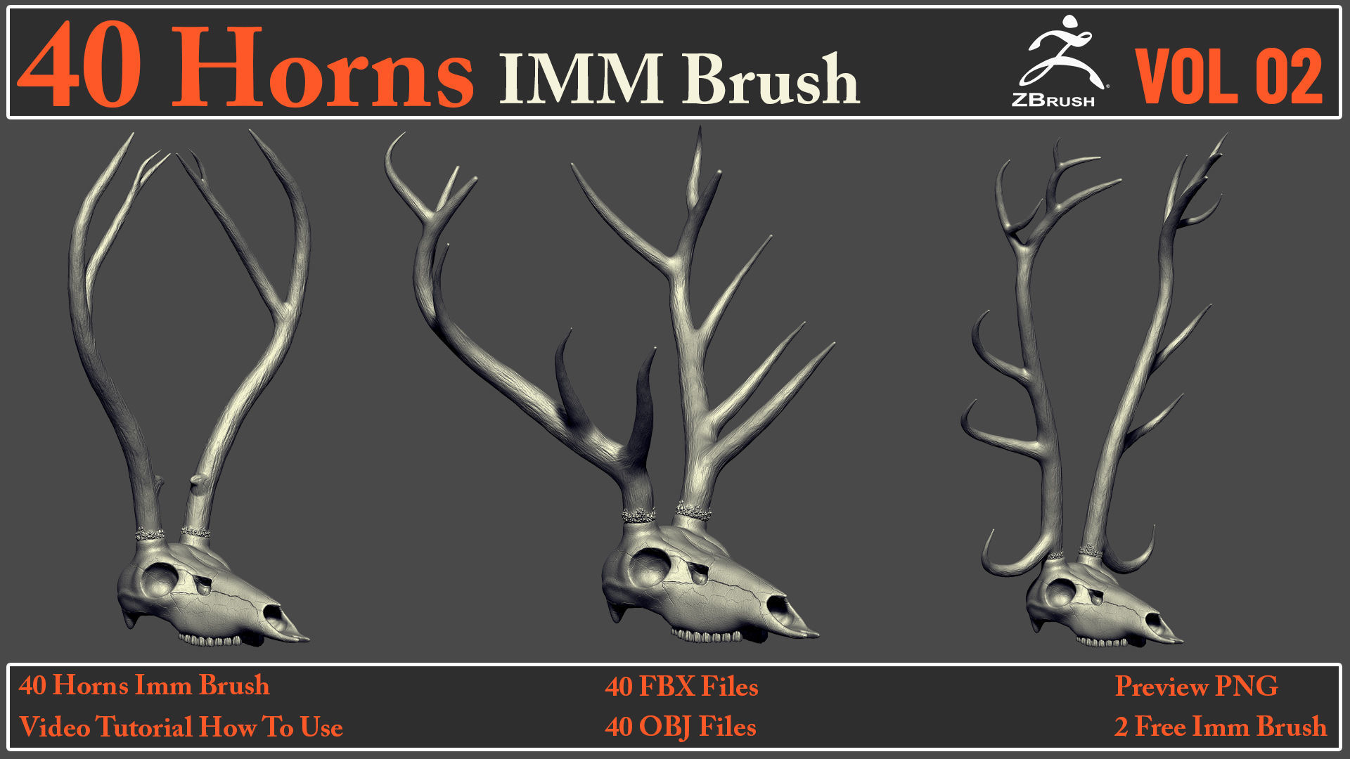 40 Horns IMM Brush VOL 02 - 40 FBX OBJ Files 3D model_5