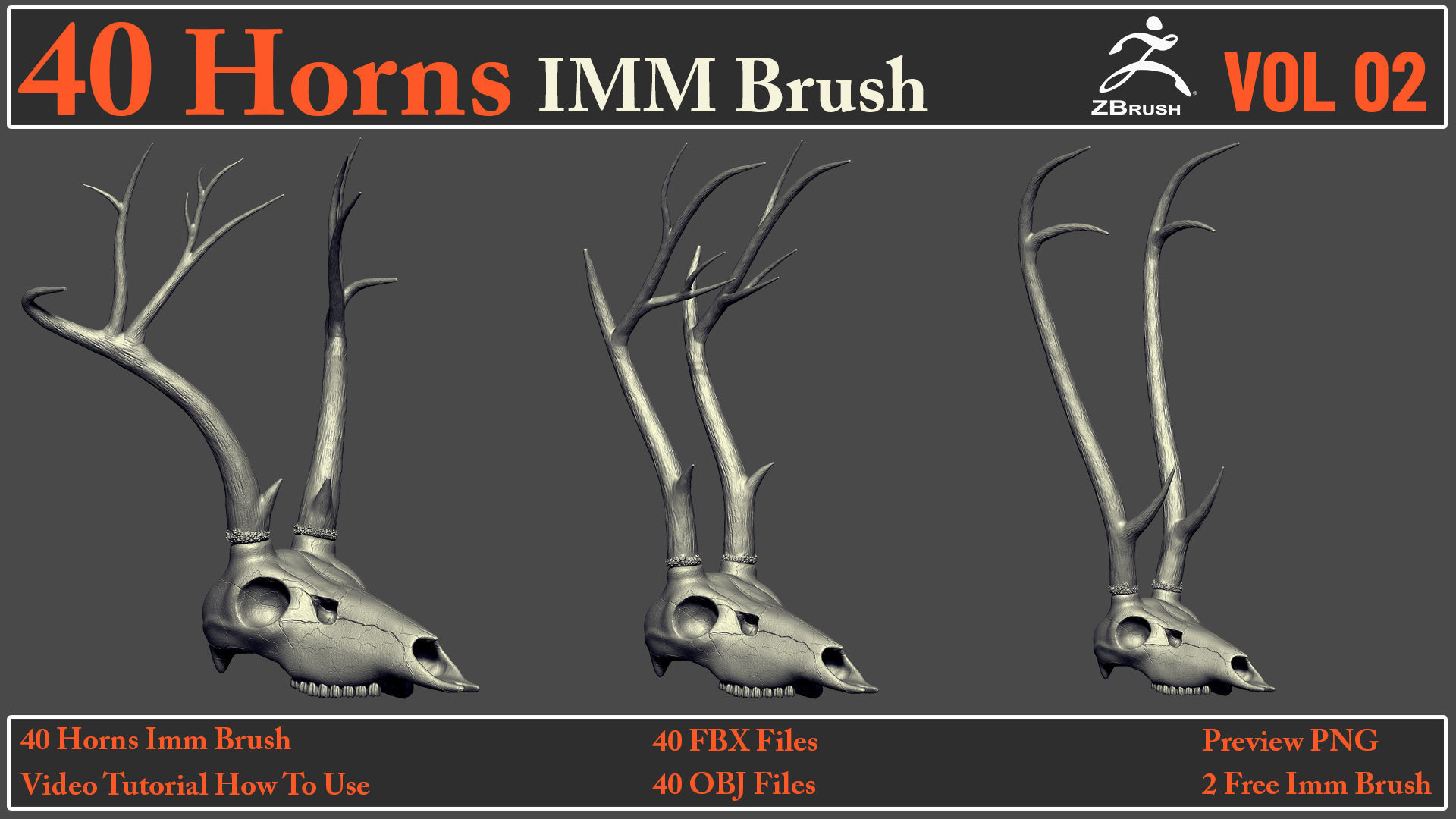 40 Horns IMM Brush VOL 02 - 40 FBX OBJ Files 3D model_10