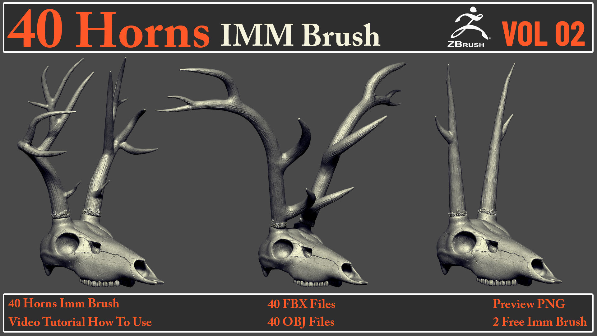 40 Horns IMM Brush VOL 02 - 40 FBX OBJ Files 3D model_3