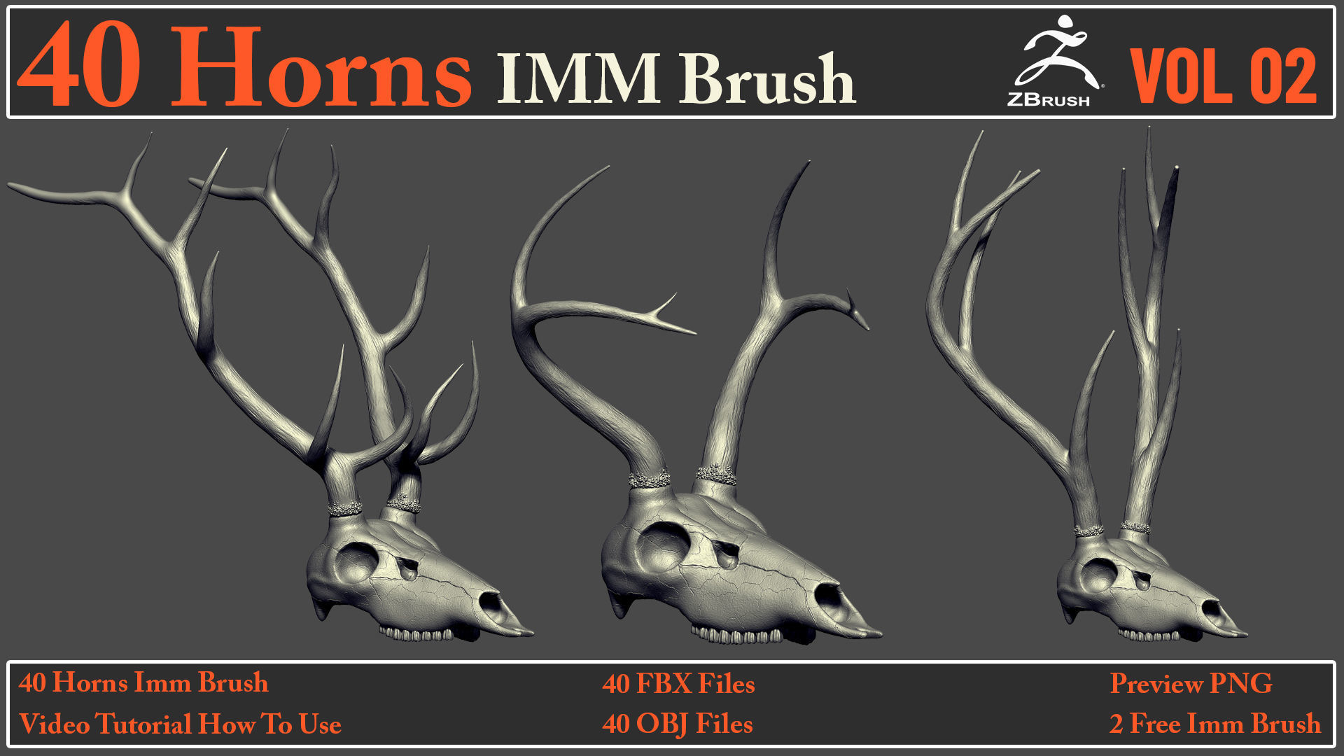 40 Horns IMM Brush VOL 02 - 40 FBX OBJ Files 3D model_6
