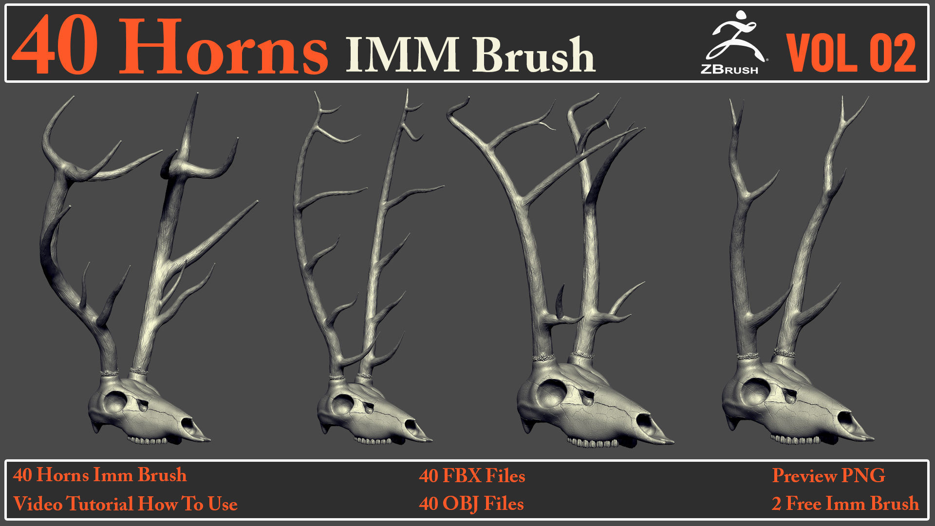 40 Horns IMM Brush VOL 02 - 40 FBX OBJ Files 3D model_14