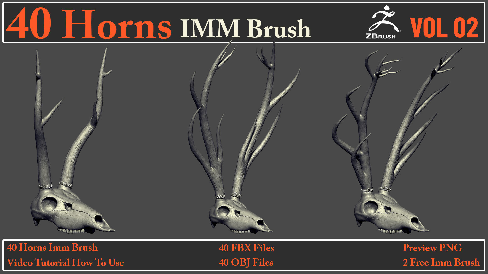 40 Horns IMM Brush VOL 02 - 40 FBX OBJ Files 3D model_4
