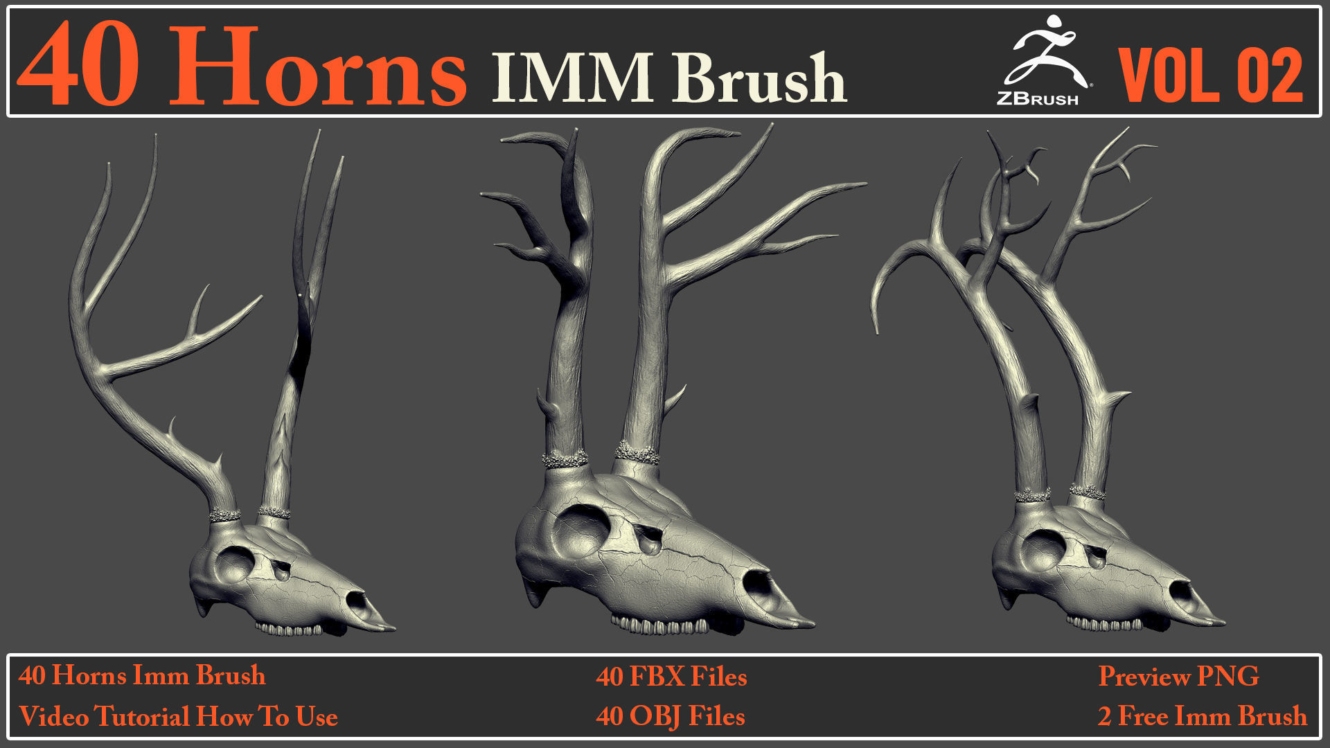 40 Horns IMM Brush VOL 02 - 40 FBX OBJ Files 3D model_8