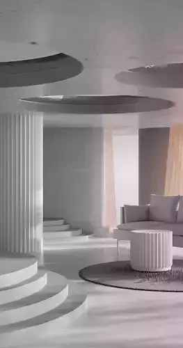 Open space and walls living room with pillar and sofa 