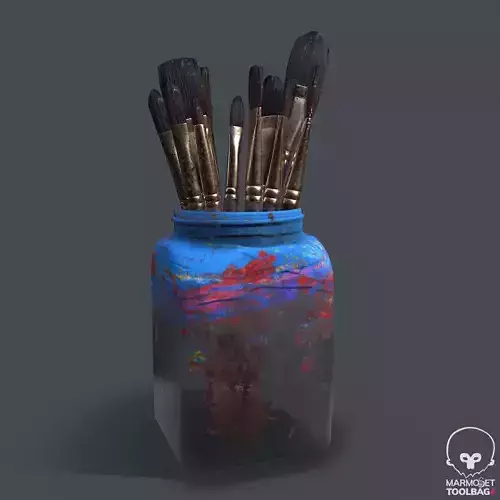 Paint bucket and brushes  Low-poly 3D model