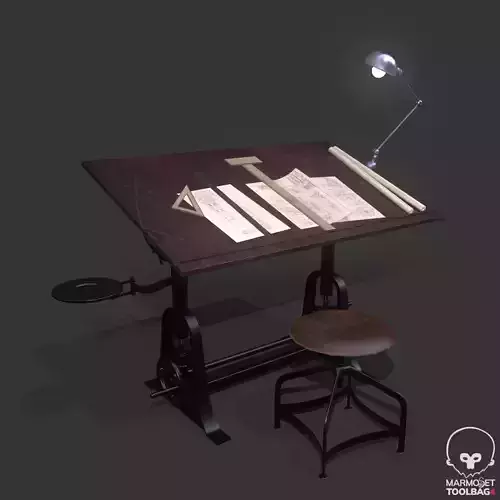 Vintage Drawing Desk 3D model