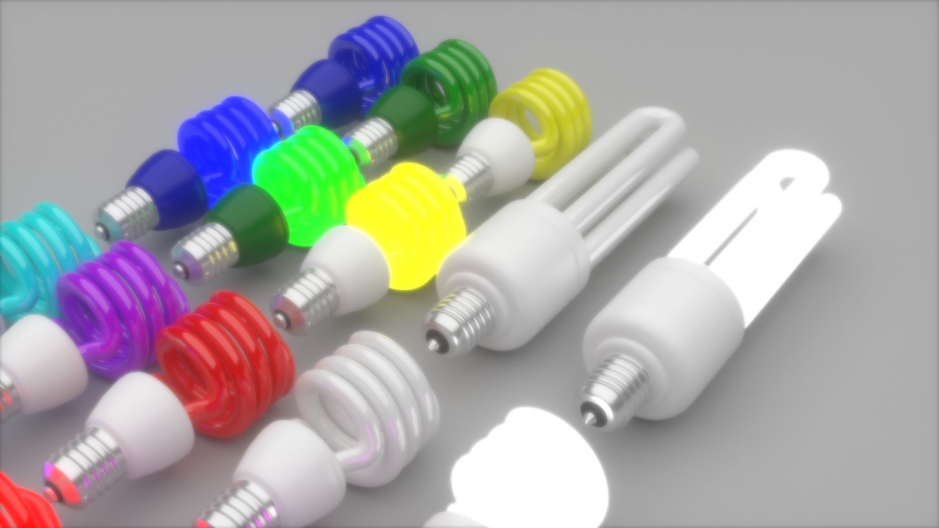 Illuminated and Not Illuminated Fluorescent Lamps Collection 3D model_7