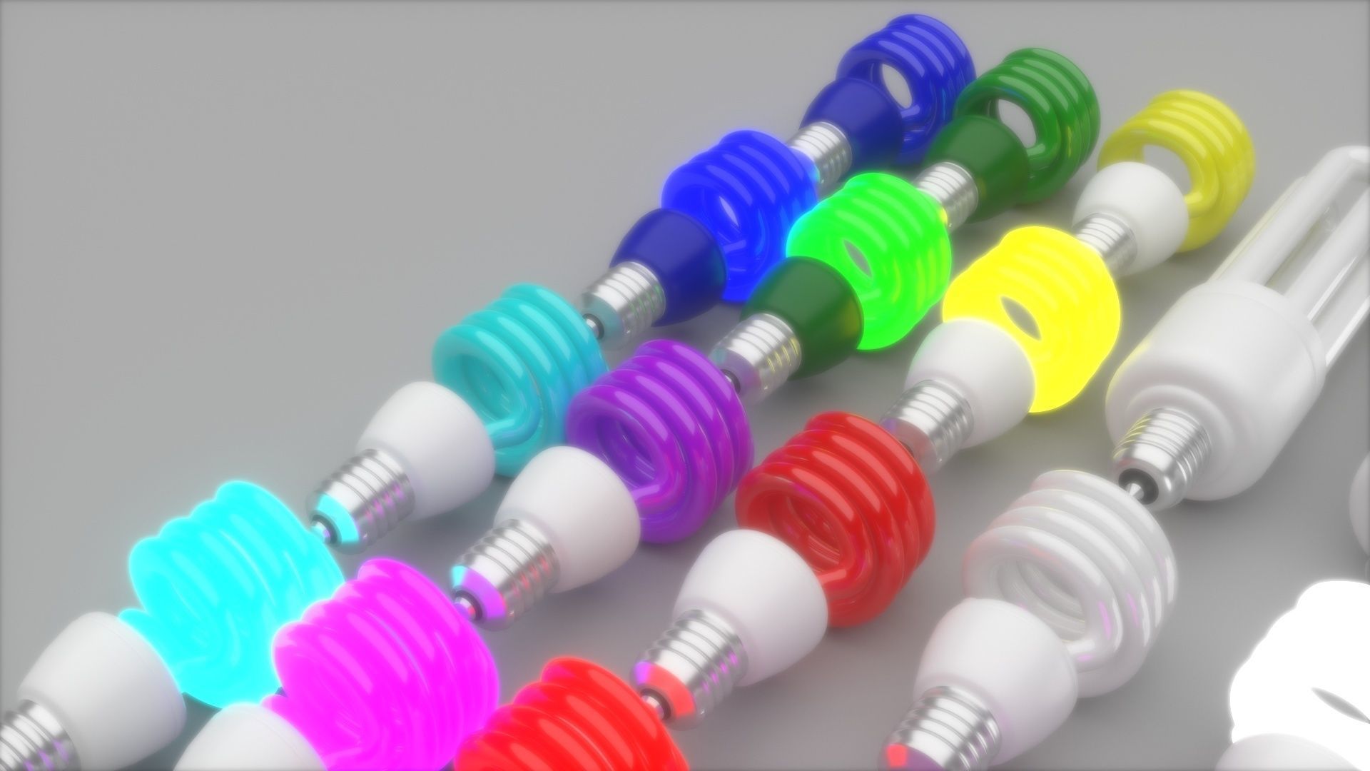 Illuminated and Not Illuminated Fluorescent Lamps Collection 3D model_6