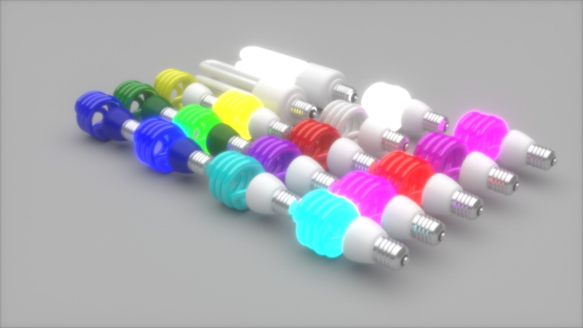 Illuminated and Not Illuminated Fluorescent Lamps Collection 3D model_4