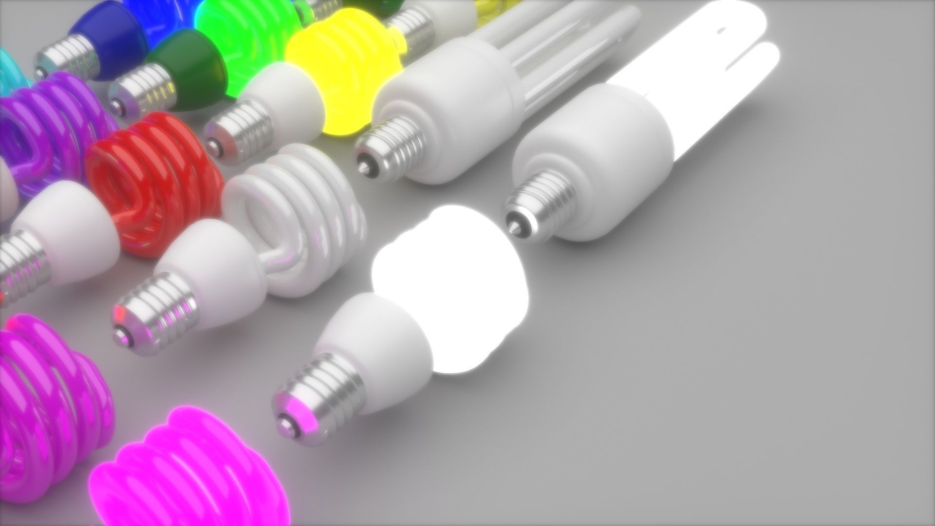 Illuminated and Not Illuminated Fluorescent Lamps Collection 3D model_5
