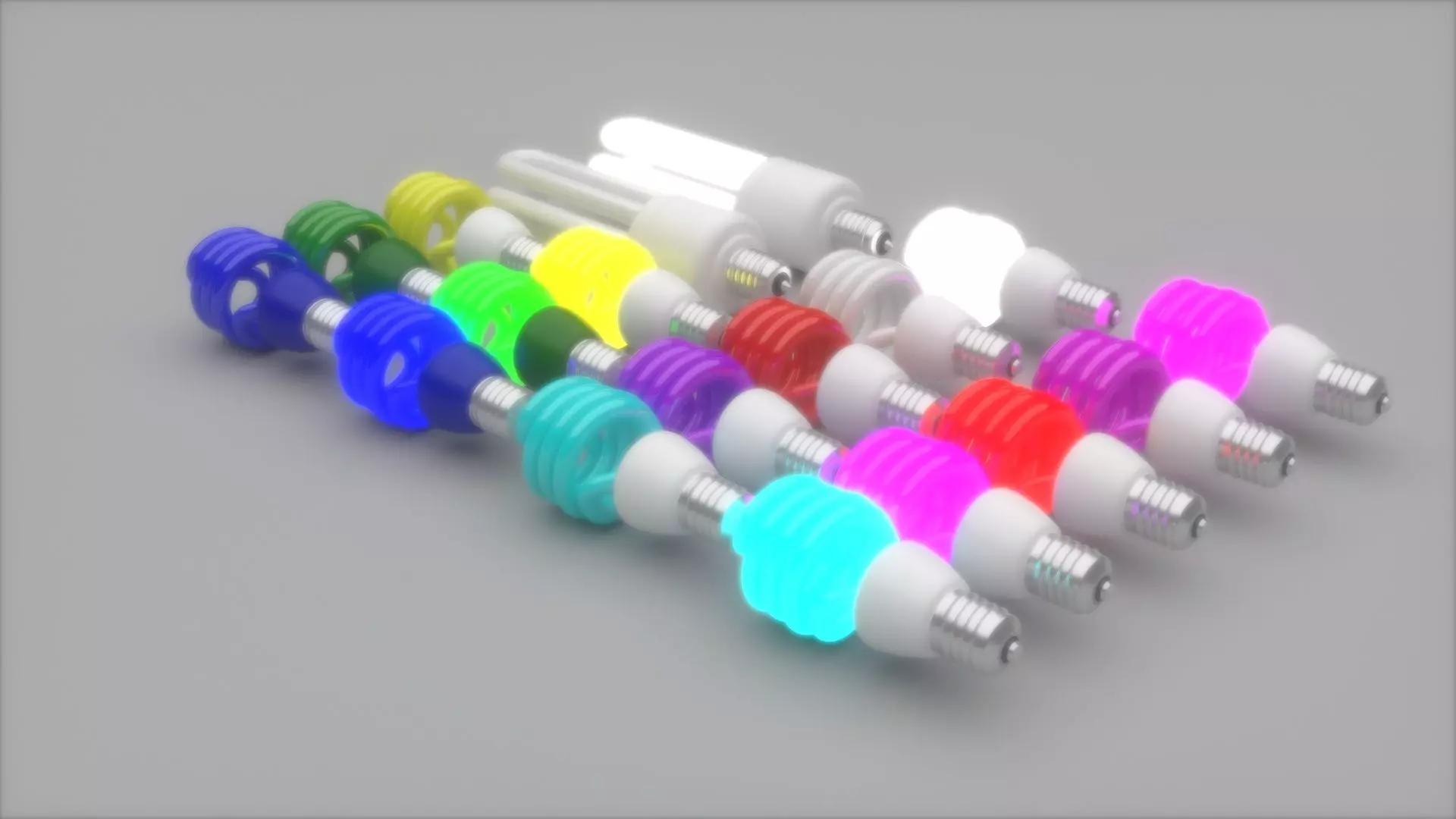 Illuminated and Not Illuminated Fluorescent Lamps Collection 3D model_0