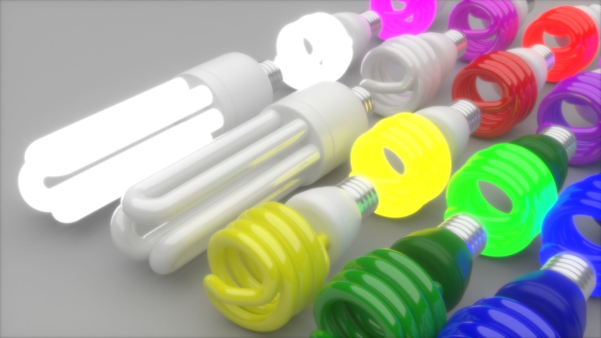Illuminated and Not Illuminated Fluorescent Lamps Collection 3D model_11