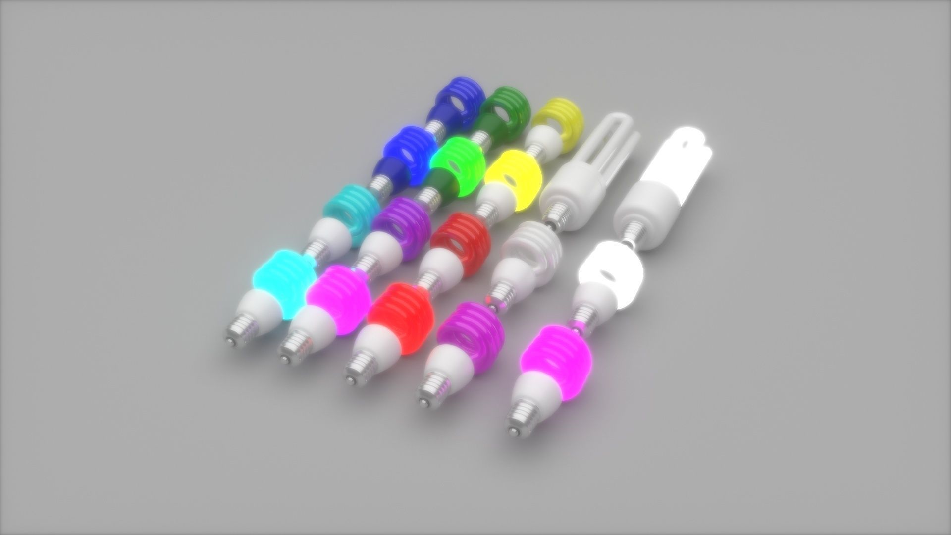 Illuminated and Not Illuminated Fluorescent Lamps Collection 3D model_1