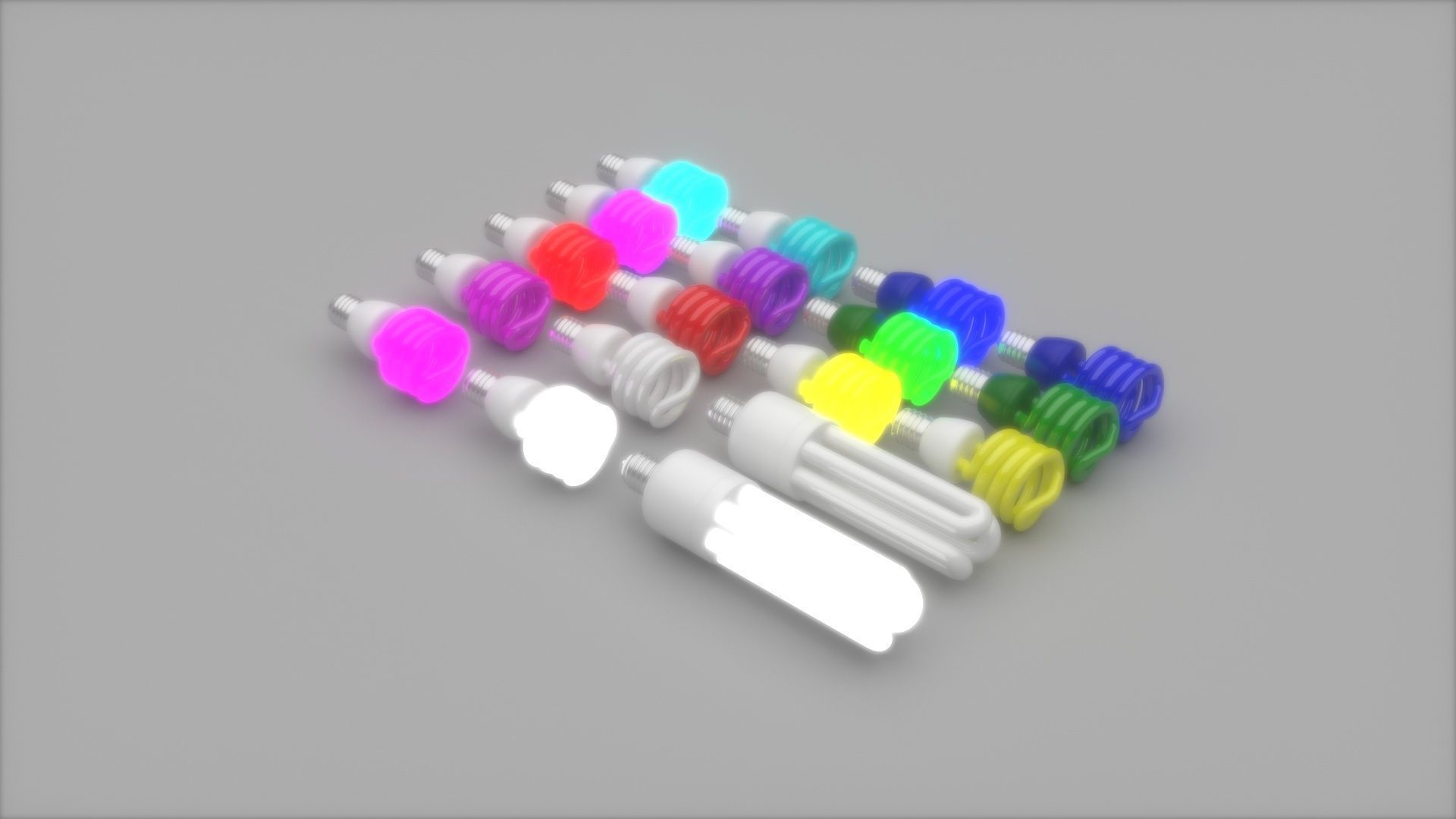Illuminated and Not Illuminated Fluorescent Lamps Collection 3D model_2