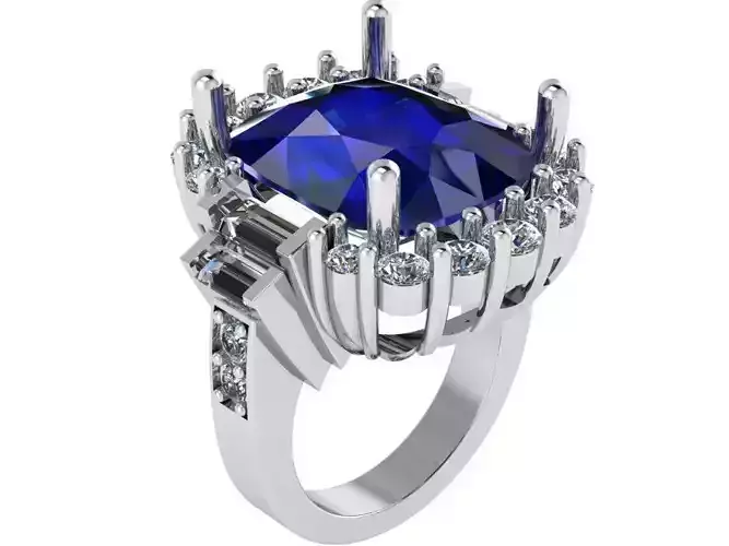 Cushion Cluster Sapphire Ring 0872