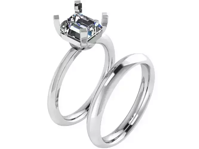 Emerald Solitaire Diamond Ring With Band 0874