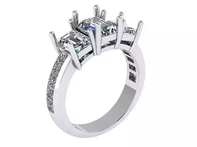 3-Stone Emerald Diamond Ring 1159