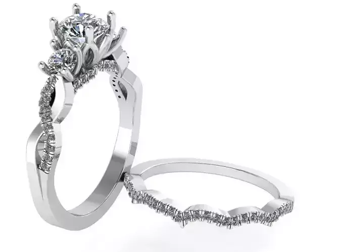 3-Stone Twisted Ring With Band  1163