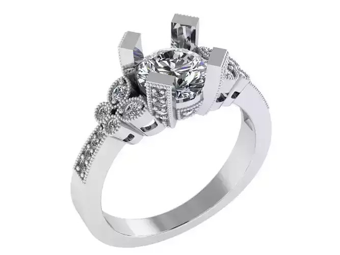 Round Diamond Milgrain Ring 1164