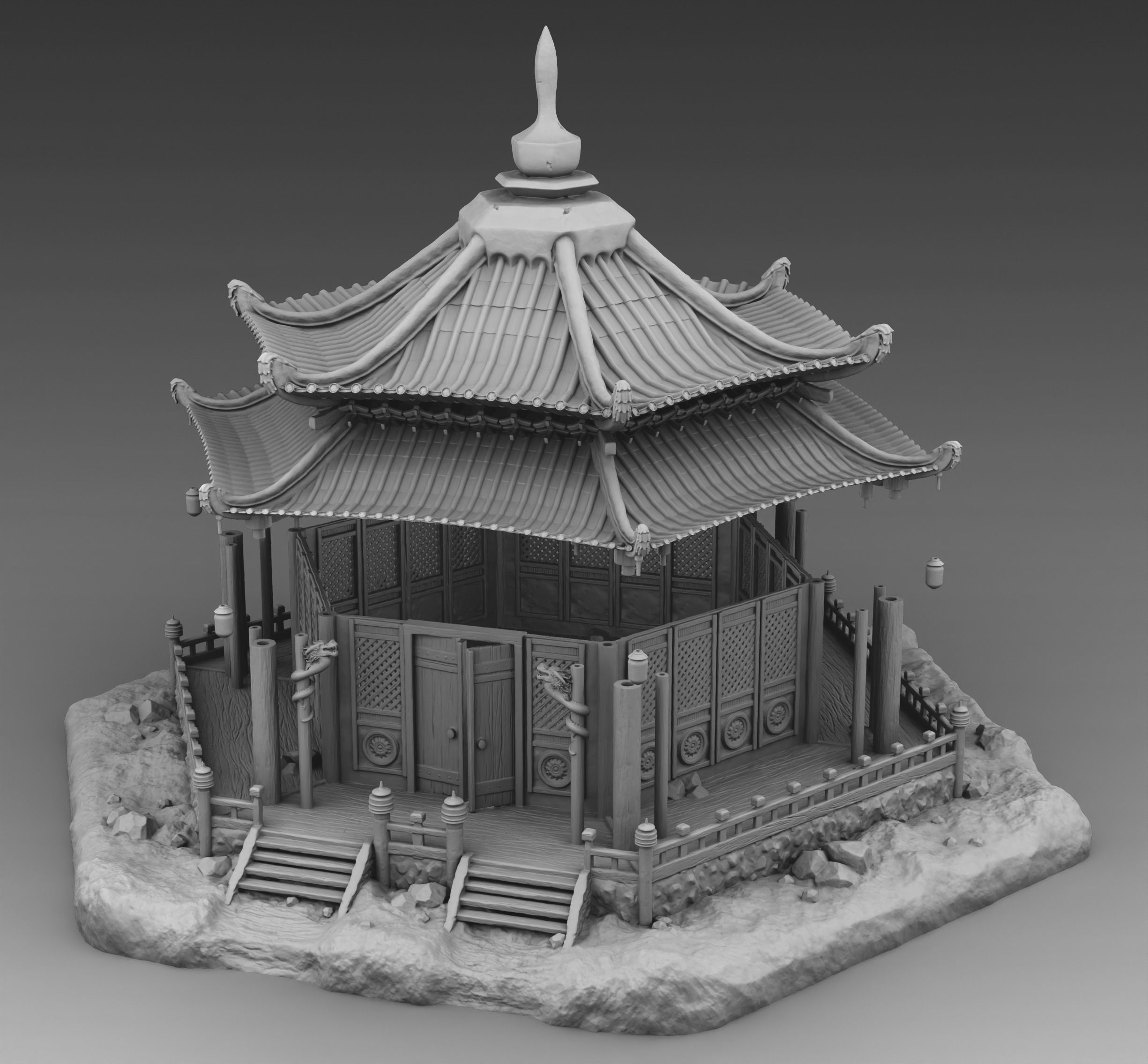 Chinese round house 3D print model_3