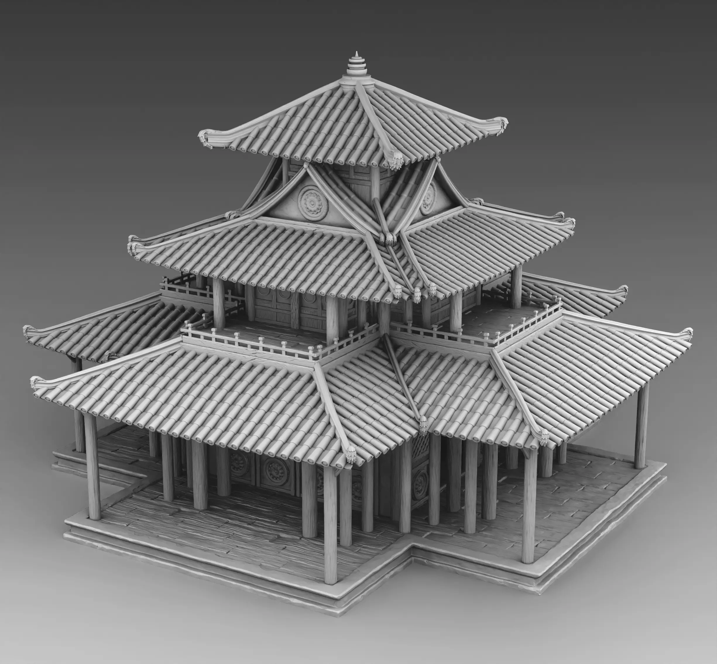 Chinese temple 3D print model_0