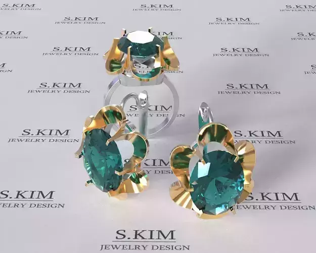 Big oval flower ring and earring