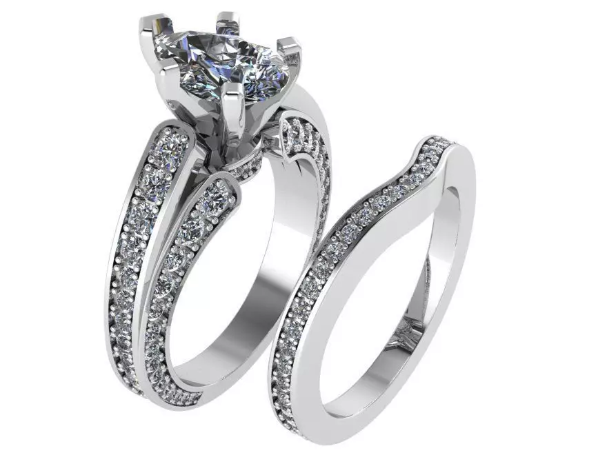Pear Diamond Wedding Set0878 3D print model_0