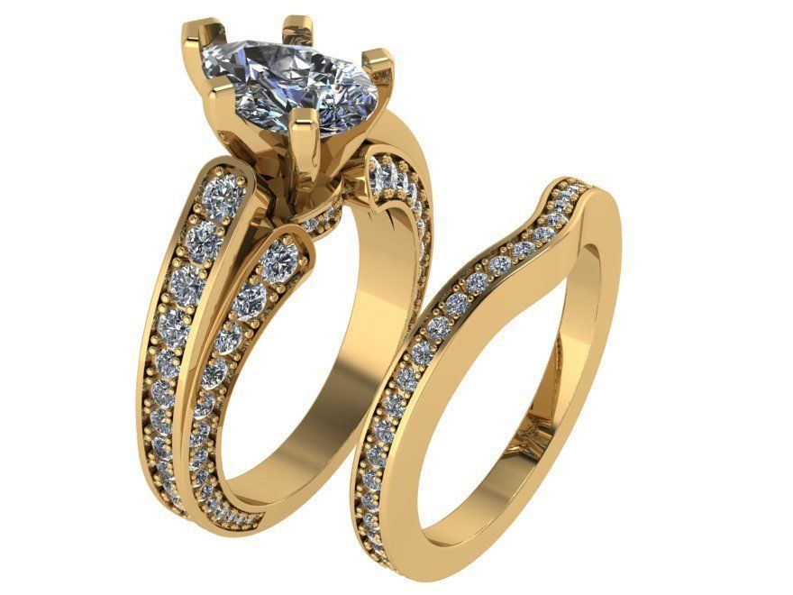 Pear Diamond Wedding Set0878 3D print model_1