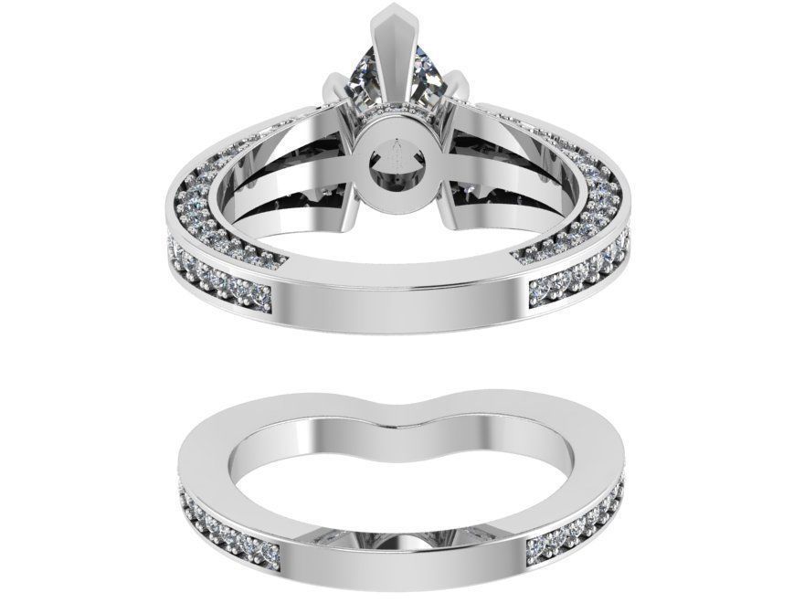 Pear Diamond Wedding Set0878 3D print model_3