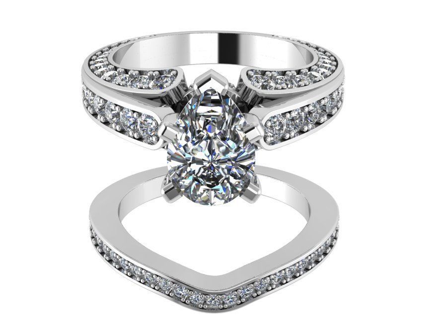 Pear Diamond Wedding Set0878 3D print model_2