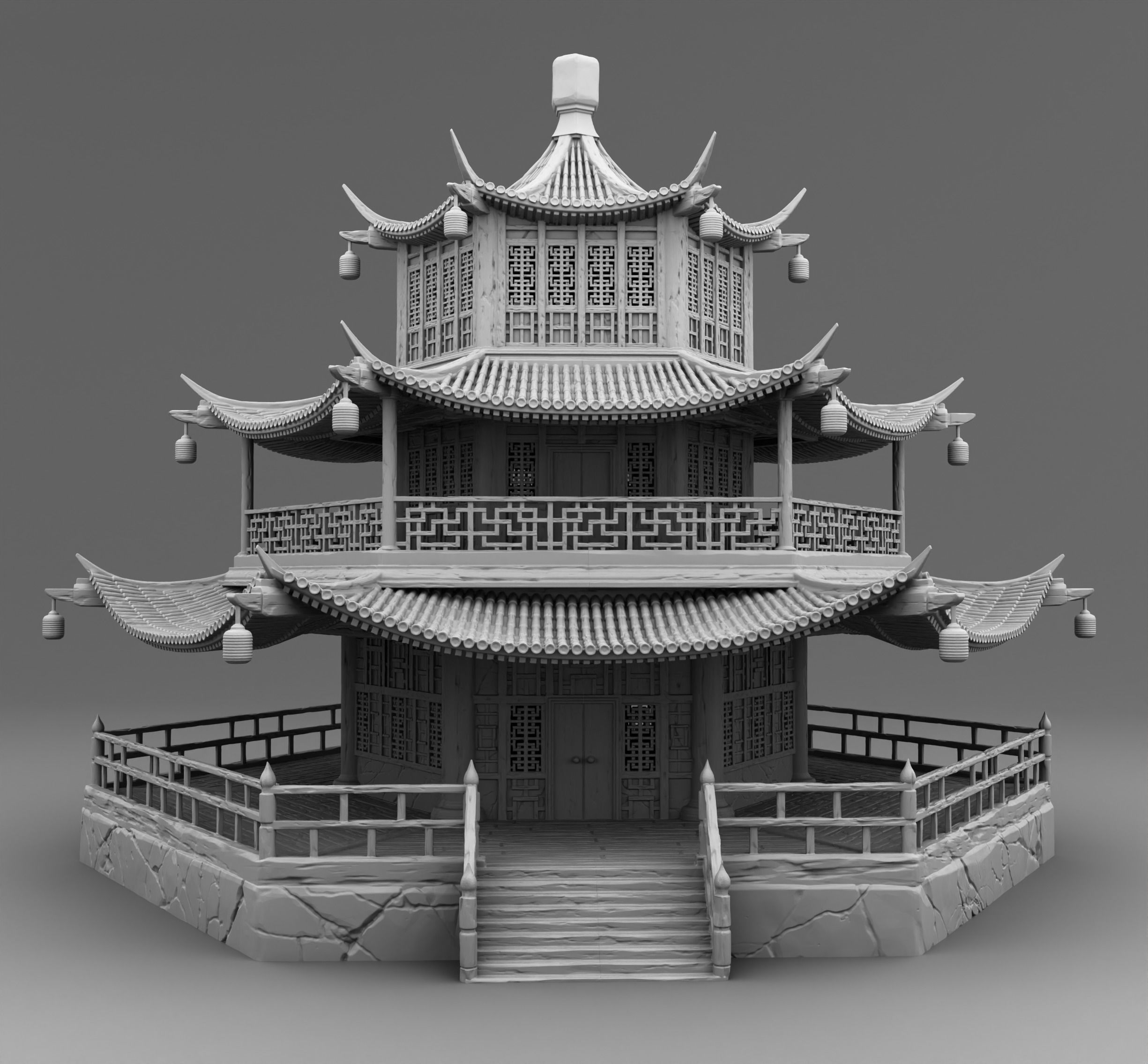 Round chinese temple 3D print model_1