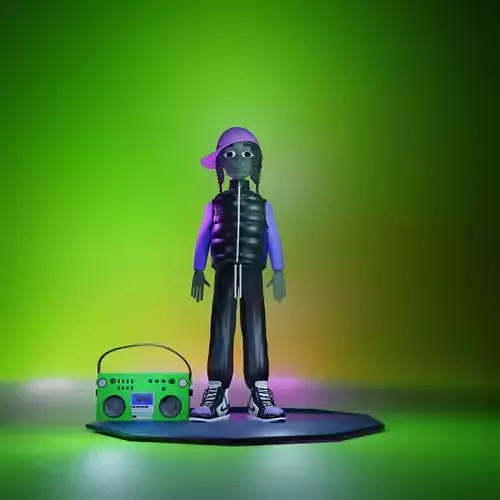 3d character cartoon with boombox