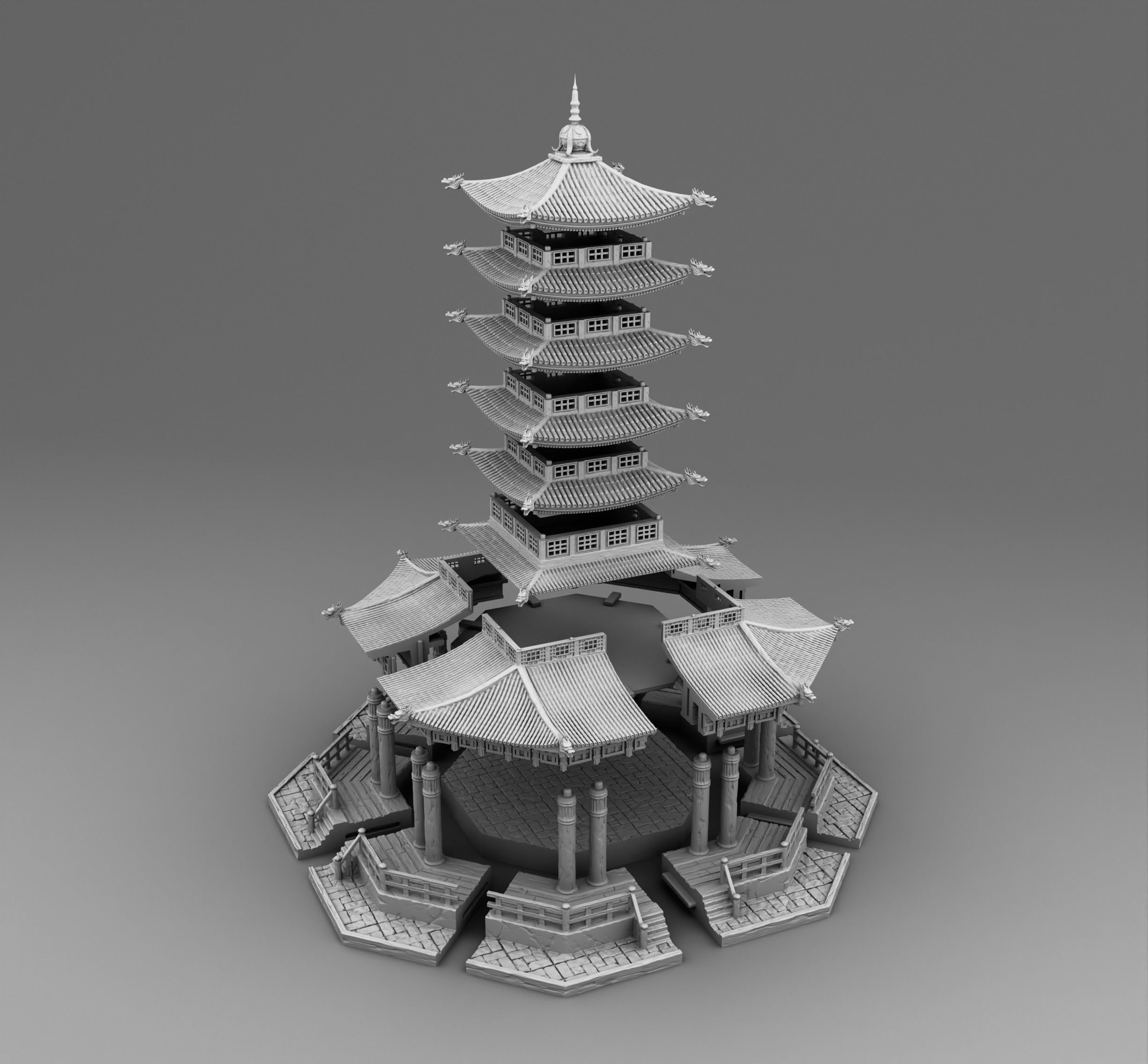 Chinese round tower 3D print model_2
