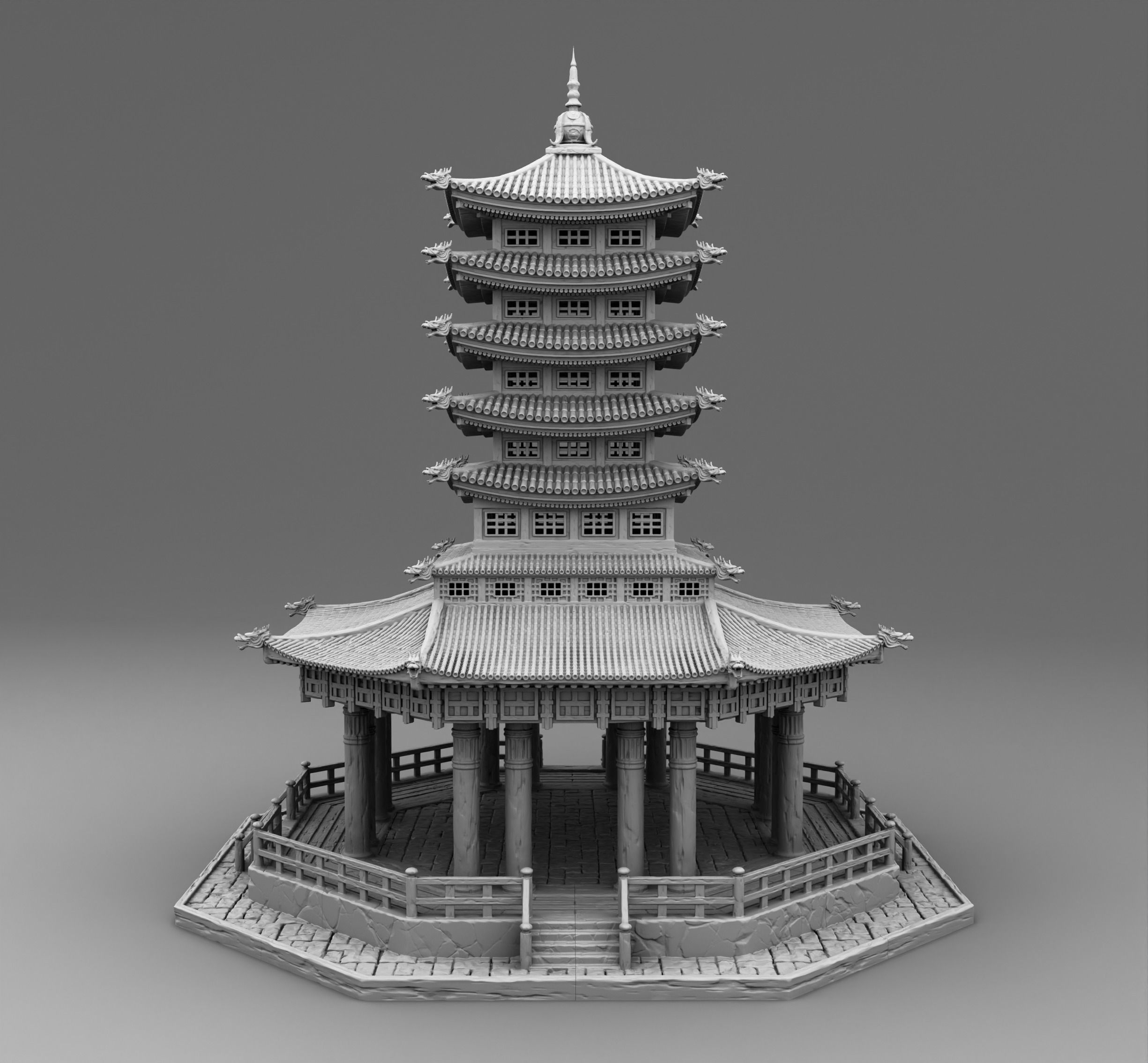 Chinese round tower 3D print model_1