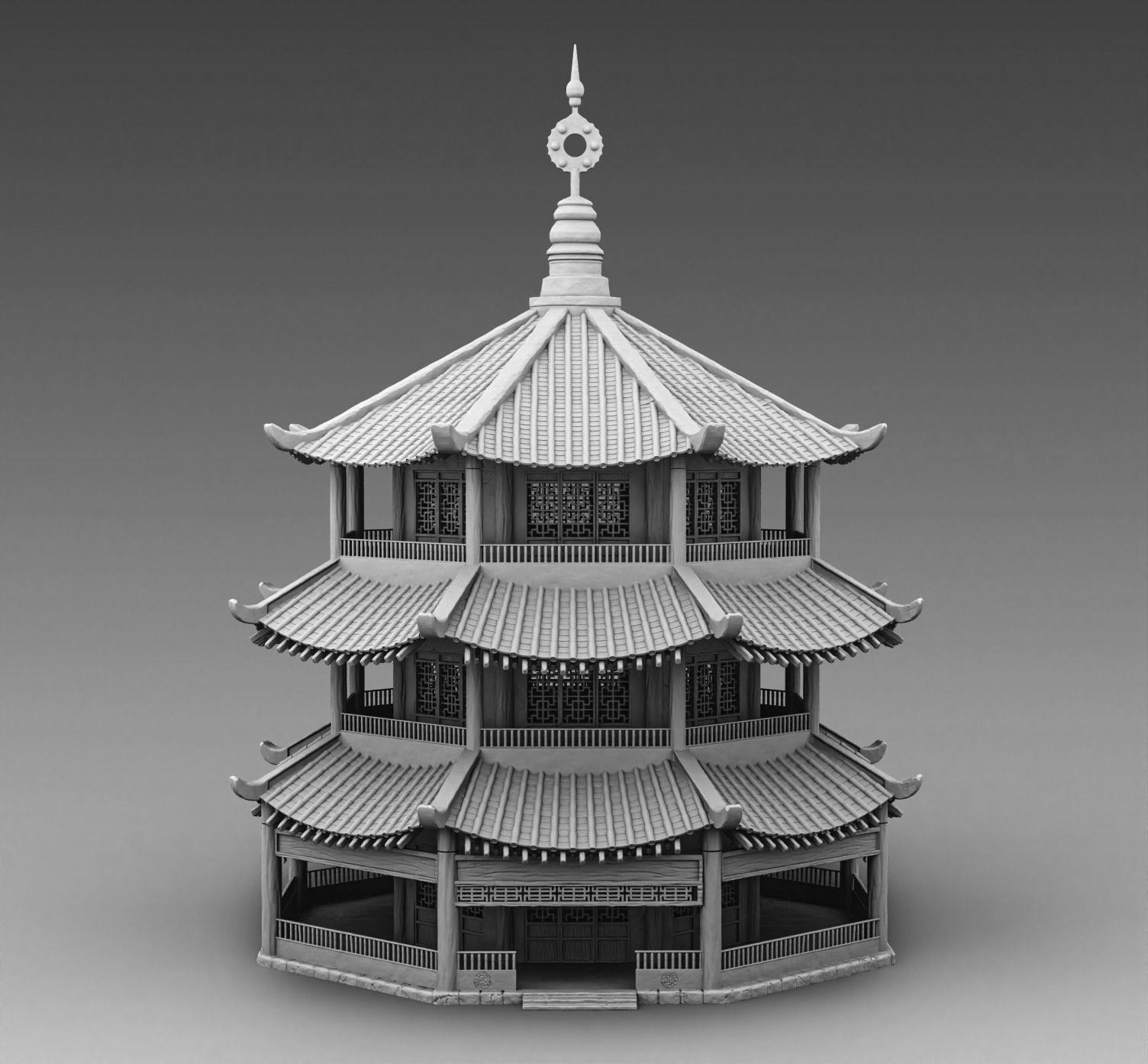 Round chinese building 3D print model_2