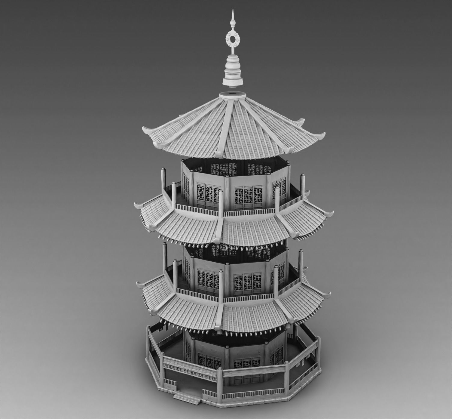 Round chinese building 3D print model_3