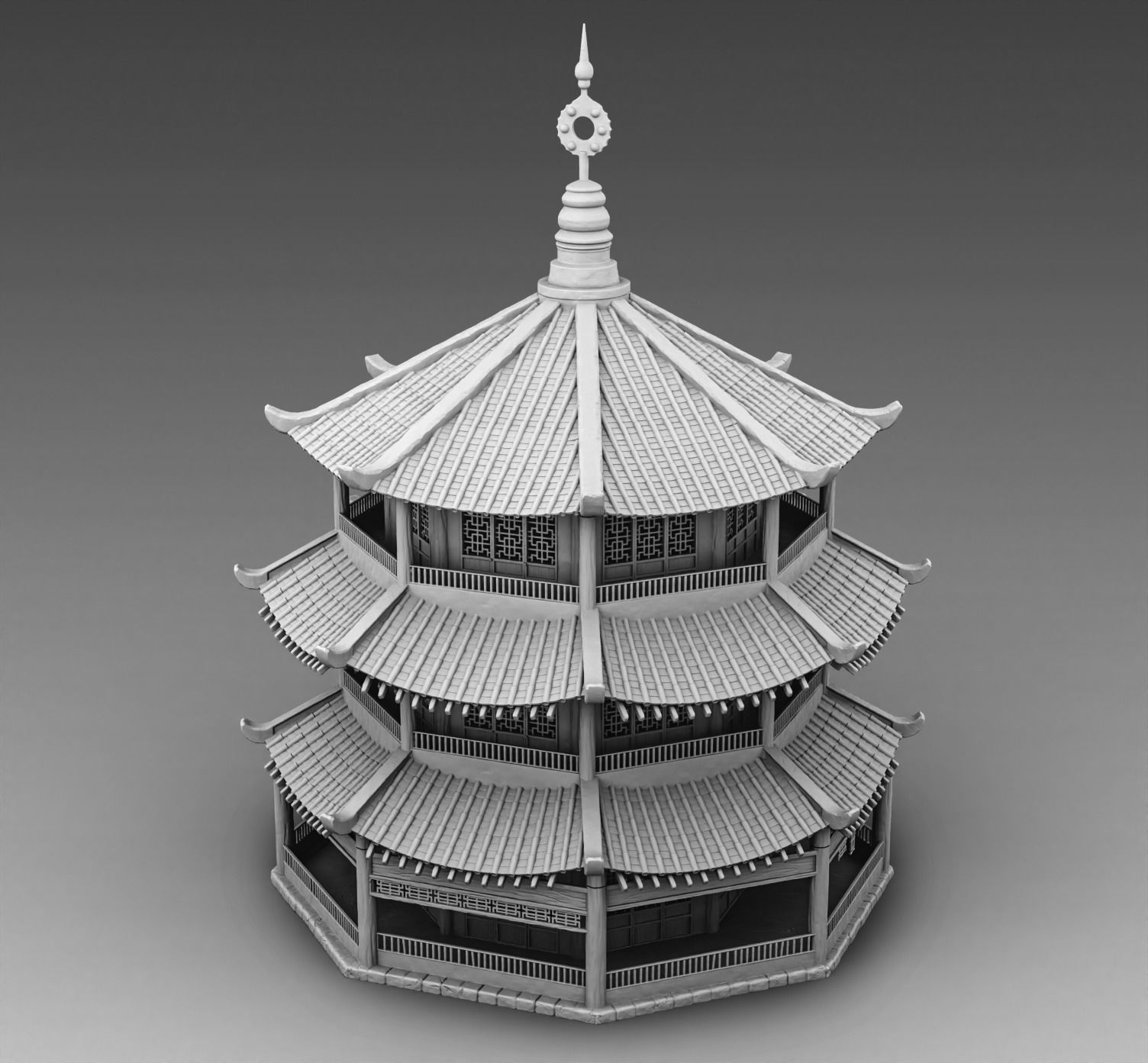 Round chinese building 3D print model_1