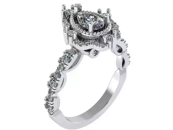 Pear Cut Diamond Unique Halo Ring 0901
