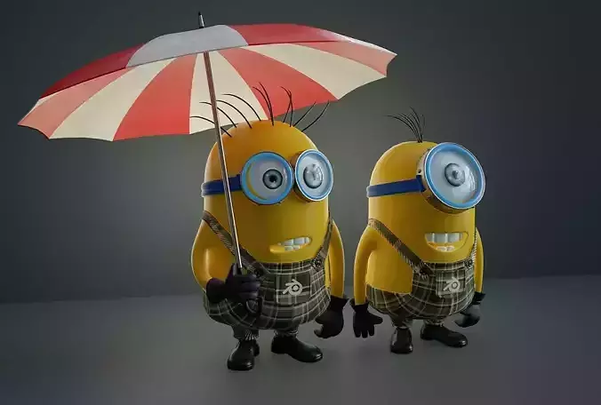 Two minions under an umbrella