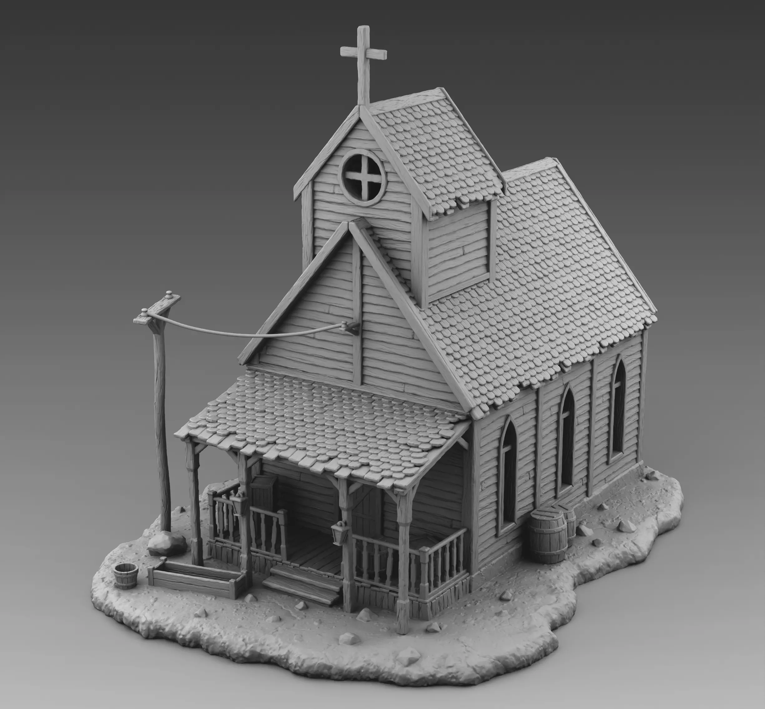 Church with cross on top 3D print model