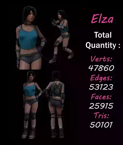 Game female character  Low-poly 3D model