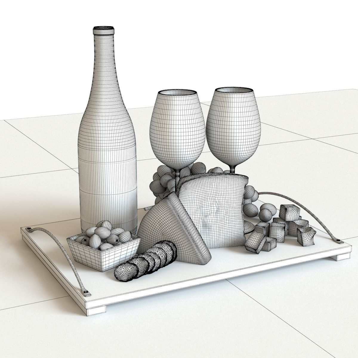 Red Wine and Grapes 3D model_1