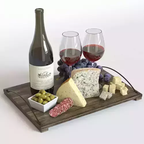 Red Wine and Grapes 3D model