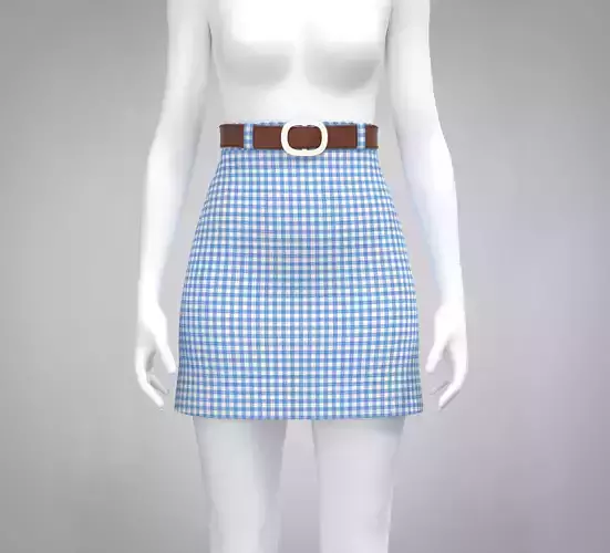 High-Waisted Gingham Skirt with Belt 
