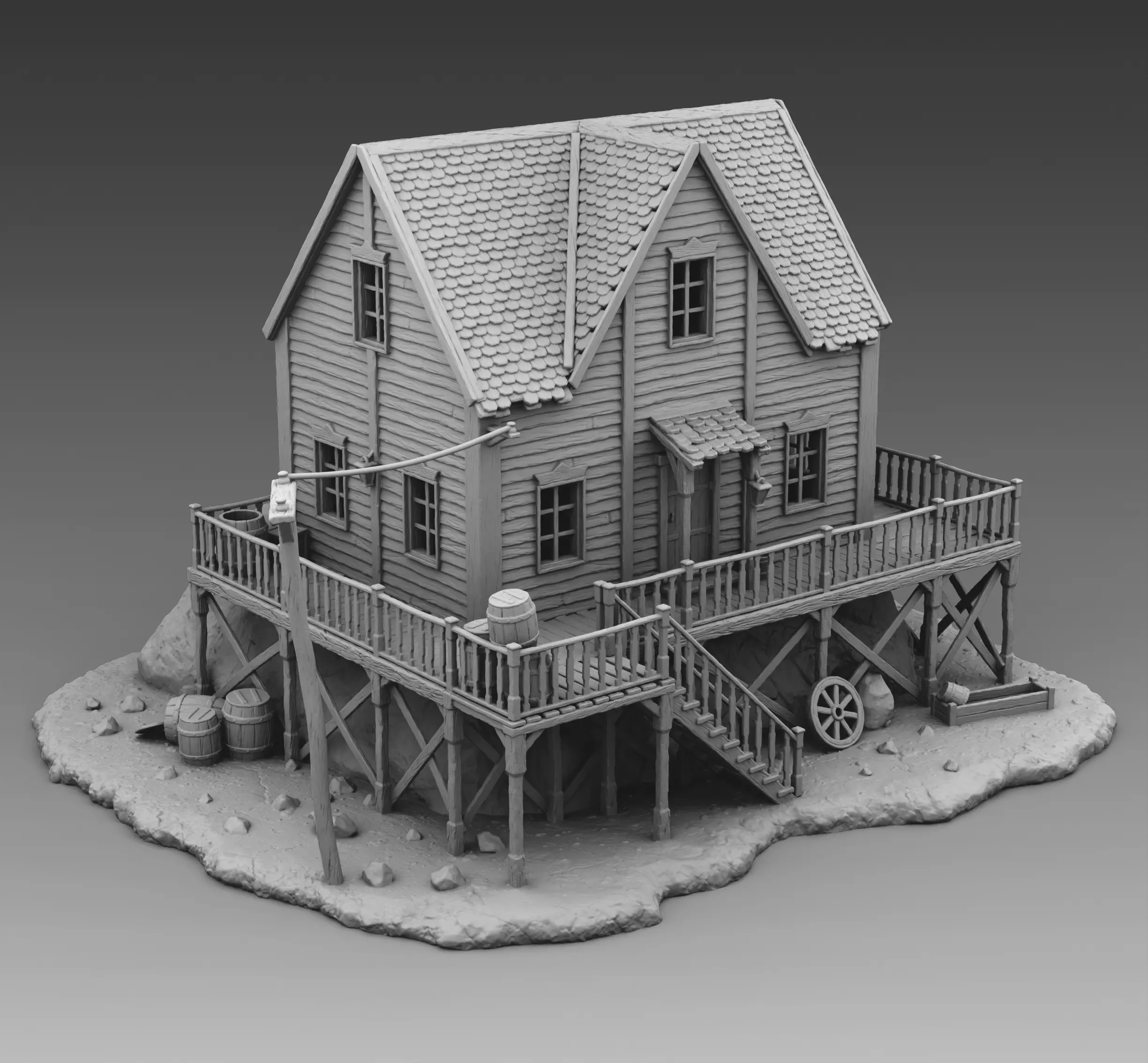 Residential building on the rock 3D print model