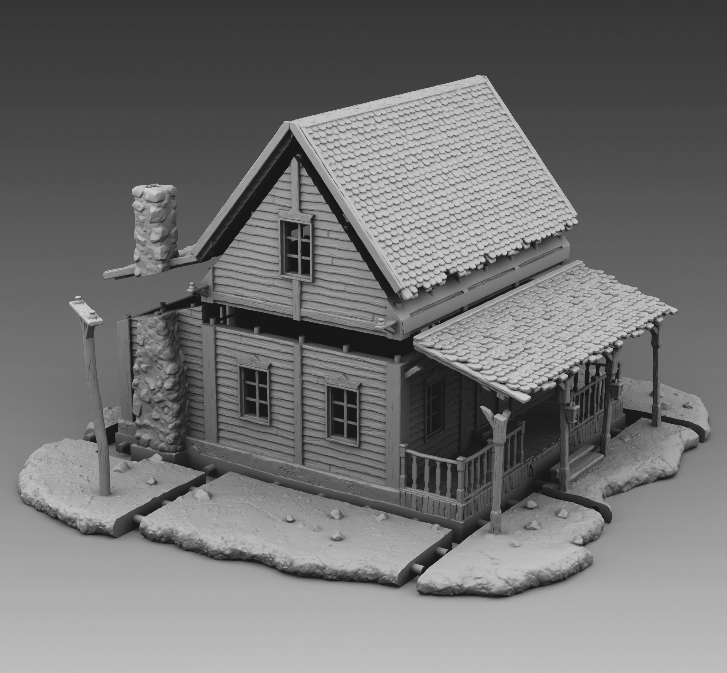 Residential building with a chimney 3D print model_3