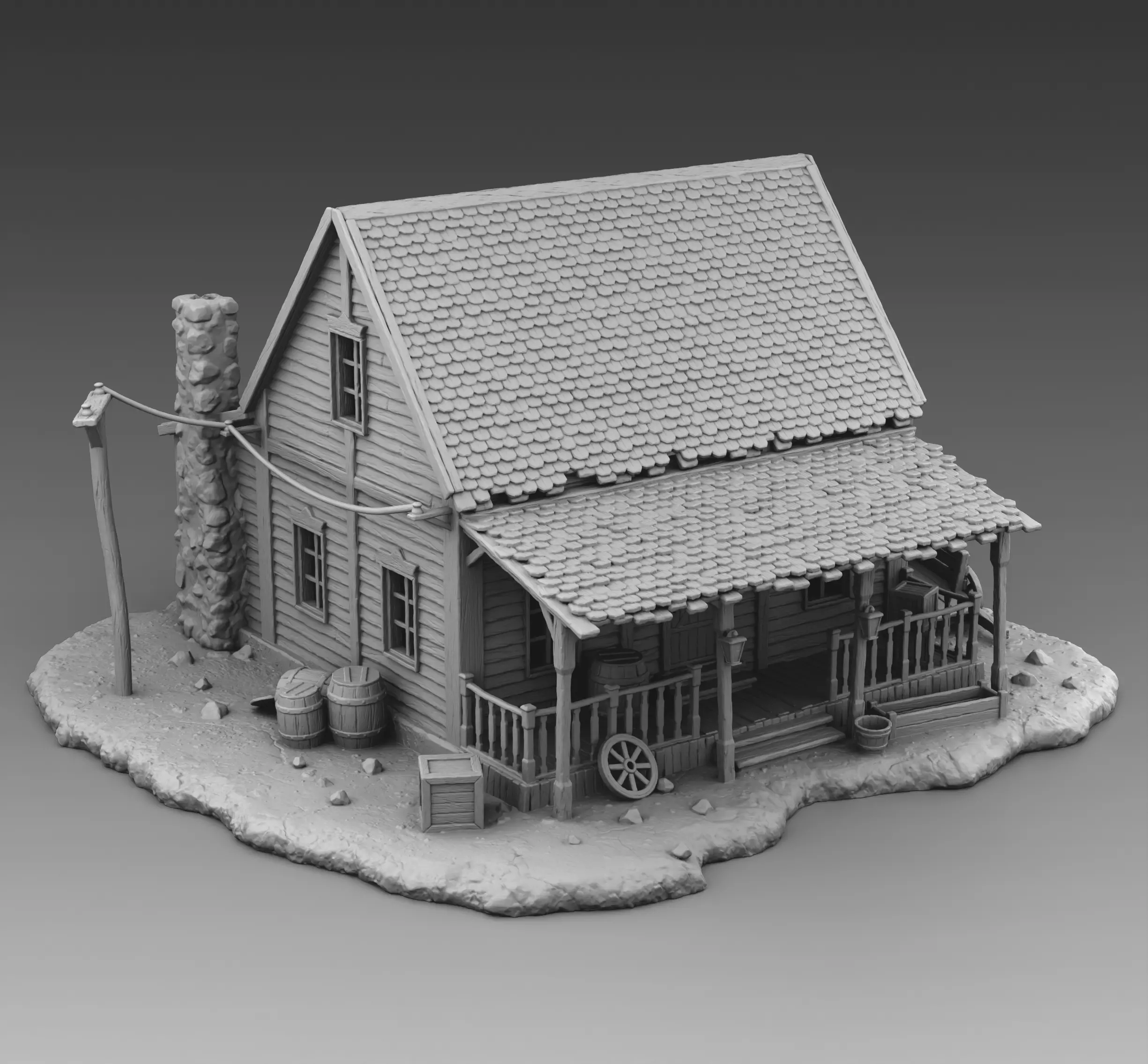 Residential building with a chimney 3D print model_0