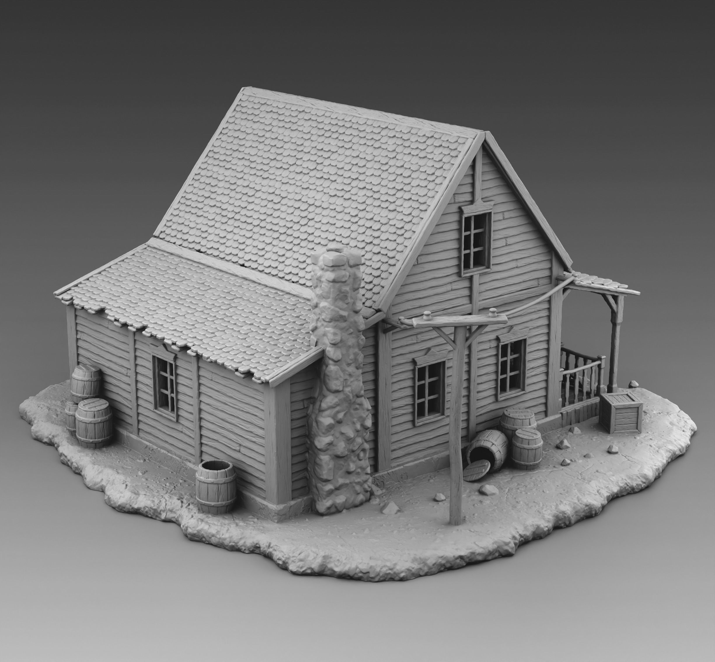 Residential building with a chimney 3D print model_1