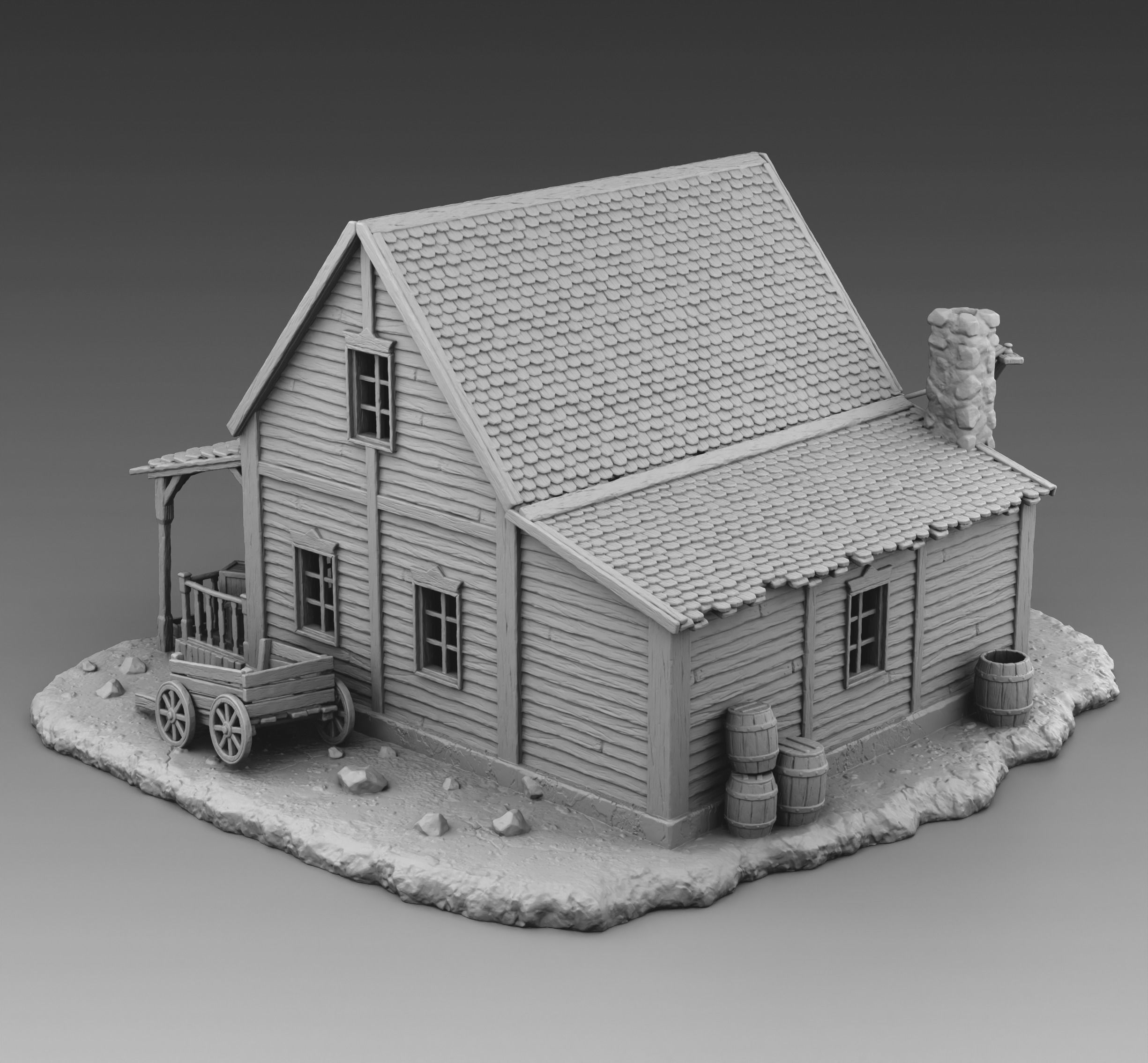 Residential building with a chimney 3D print model_2